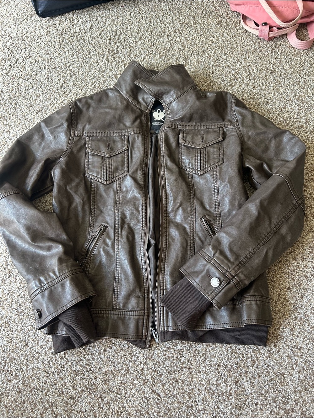 Vintage Brown Leather Bomber Jacket